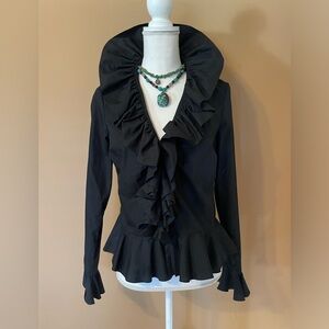 Ralph Lauren Black Ruffled Ruffle Women's Top Blouse 8 New